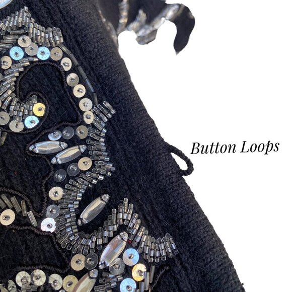 IB Diffusion Vintage Cardigan  Sequined Silk, Angora, Lambswool & Nylon Sz Large - Picture 5 of 8